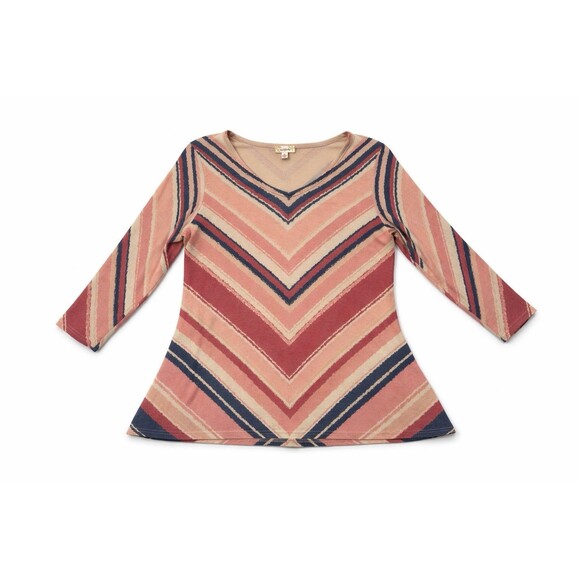 Boho Chevron Stripe Tunic Sweater Stretch Knit V Neck Made USA Nurture XL - Picture 3 of 6